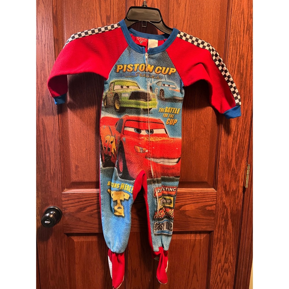 Disney Pixar Cars Lightning McQueen Piston Cup Fleece Footed Pajamas Size 4 Kids
